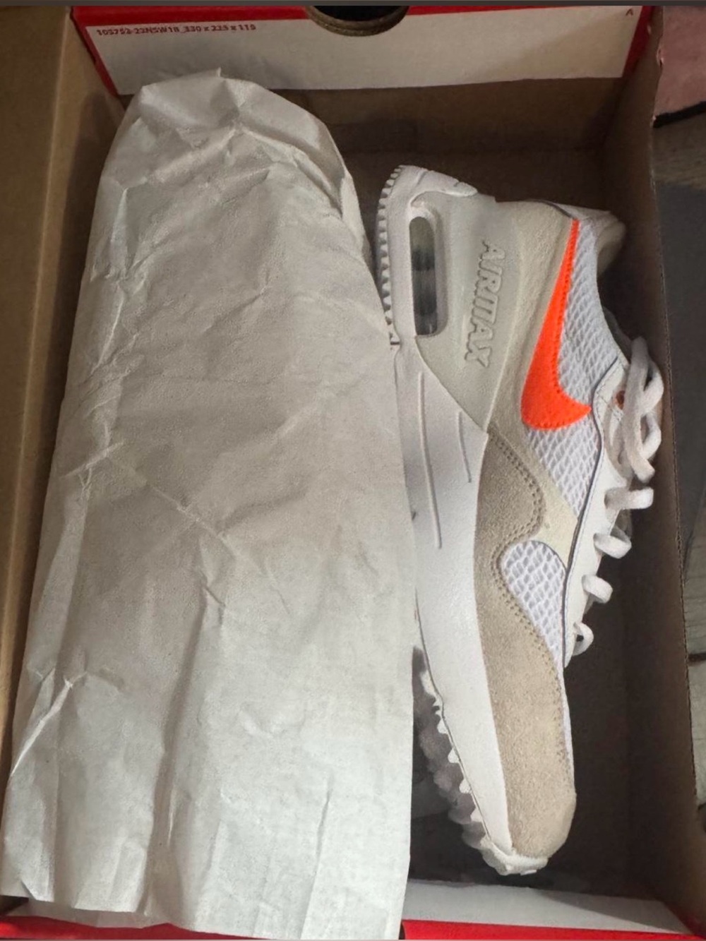 Nike kids Air Max Sneaker - White with Bright Orange Swoosh fit 8 woman’s